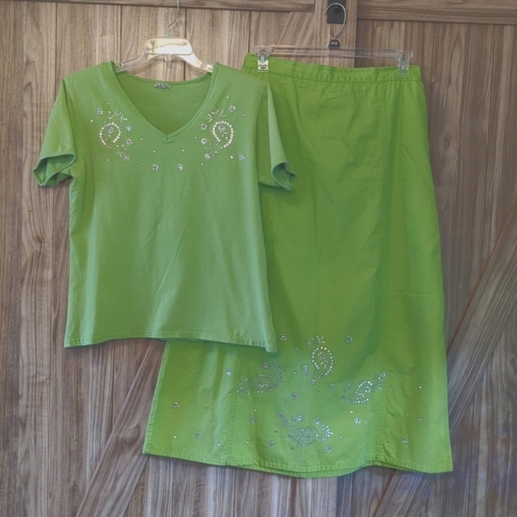 Studio West Women's 2-Piece Maxi Skirt Set Green Size Large Vintage - Picture 1 of 12